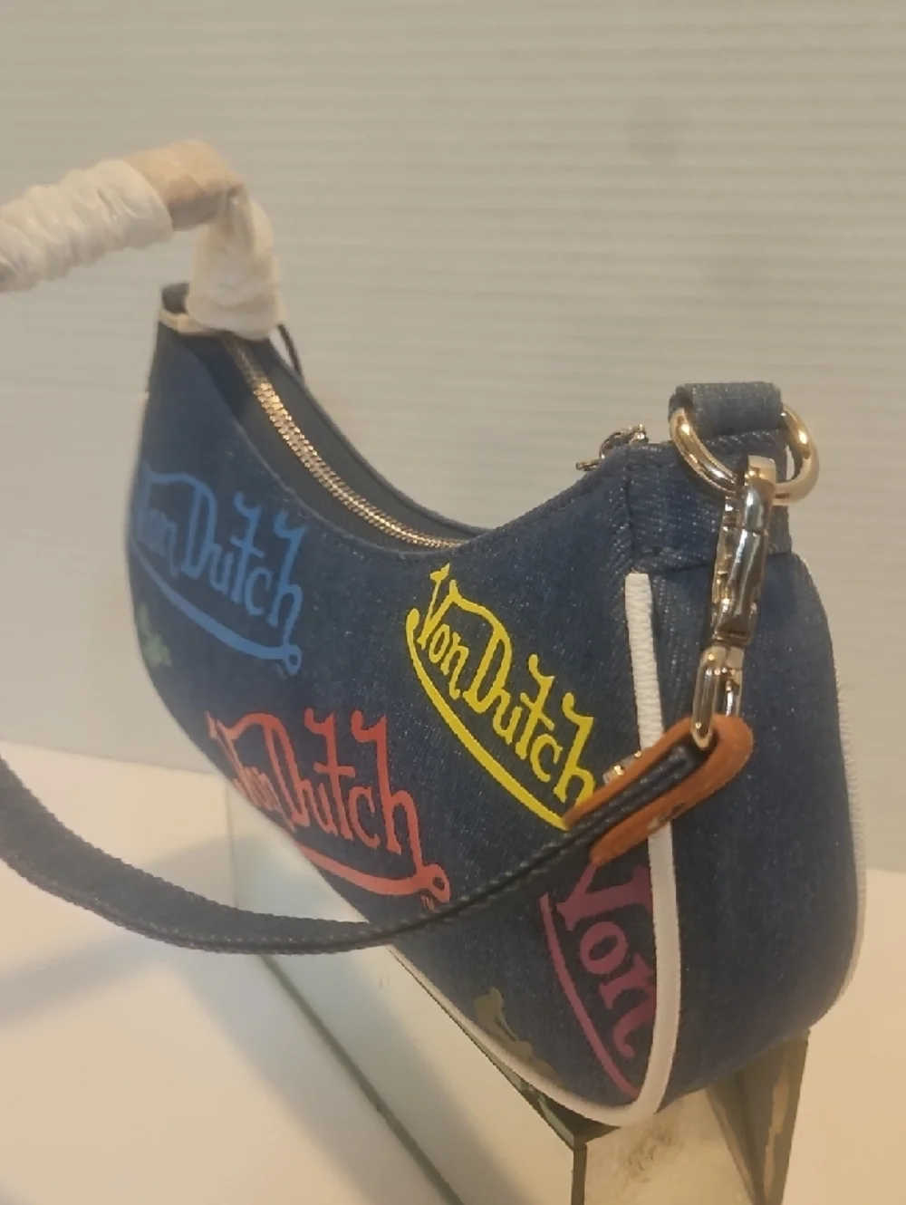 Von Dutch Denim Mini Shoulder Bag with Multicolor Logo Accents - Picture 4 of 9